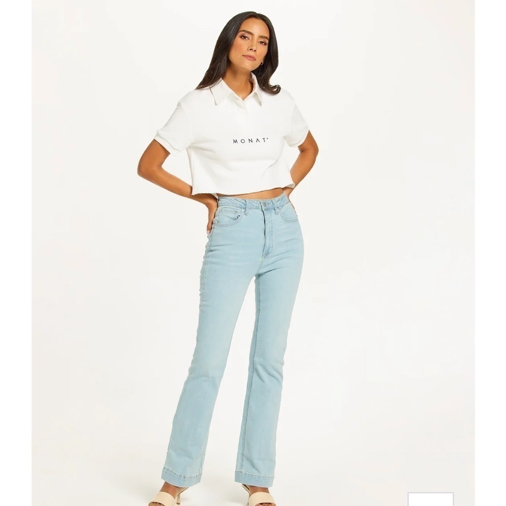 Monat White Cropped Polo Top